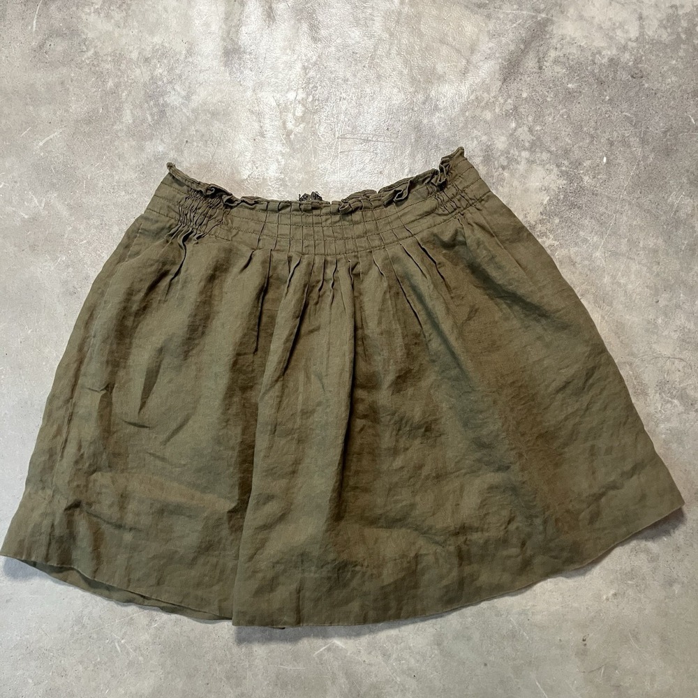 J. Crew Skirt Womens Size 6 Green Lined Pleated Back Zip Ruffle Top‎ Pockets
